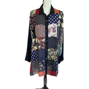 VTG Compagnie International Express Sheer Patchwork Tunic Blouse Oversized  Sz L